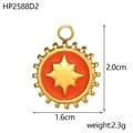 Golden stainless steel round charm with orange enamel star and 2cm size specs - Orange Red Star Pendant (HP2588D2)