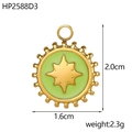 Green enamel star and moon round pendant charm in gold plated stainless steel - Light Green Star Pendant (HP2588D3)