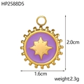 Golden round celestial pendant with purple enamel and an eight-pointed star design - Purple Star Pendant (HP2588D5)