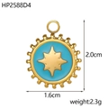 Golden stainless steel round pendant with light blue enamel starburst and wavy edges - Light Blue Star Pendant (HP2588D4)