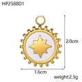 Golden stainless steel round charm with white enamel and star pattern, size 1.6x2.0cm - White Star Pendant (HP2588D1)