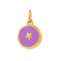 Golden round pendant with purple enamel and gold star detail for DIY jewelry making - Purple Star Moon Pendant (JP43615D2K3)