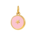 Pink enamel round pendant with a gold star motif for DIY jewelry making and earrings - Pink Star Moon Pendant (JP43615D2K1)