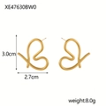 Detail view of gold abstract heart-shaped stud earrings with dimensions and weight info - Streamlined Irregular Heart (XE47630BW0)