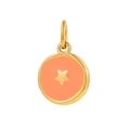Golden stainless steel round pendant featuring orange pink enamel and a gold star charm - Orange Pink Star Moon Pendant (JP43615D2K4)