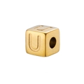 Golden 14K plated cube bead featuring letter U engraving for DIY jewelry making - Gold U