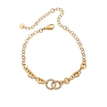 14K gold plated stainless steel heart link bracelet with pavé crystal interlocking rings - Interlocking Double Rings Zirconia Style (XS39871B2B0)