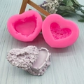 Stampo in silicone cuore rosa 3D per scatola fai-da-te con rilievo floreale e coperchio - Rosa
