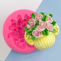 Pink silicone mold for rose flower pot DIY crafts and fondant cake baking decorations - Rose Flower Basket