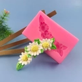 Pink silicone mold for three-flower lace design and daisy fondant cake decoration - Pink