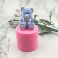 Pink silicone bear mold with blue 3D teddy bear cake decoration and floral decor - Pink Bear Style