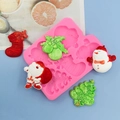 Christmas snowman santa claus silicone mold for fondant chocolate and cake baking - Christmas Multipurpose Combo (Pink)
