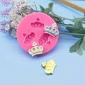 Pink silicone crown mold with three patterns for DIY cake decorating and chocolate baking - Pink