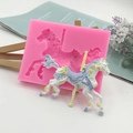 Pink silicone carousel mold with hand-painted resin pony for cake decorating - Pink Carousel Horse Style (QH3989)