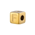 Macro detail of cube-shaped gold plated stainless steel letter F bead for DIY jewelry - Gold F