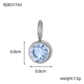 Silver stainless steel 0.8cm round pendant with light blue crystal and weight label - Steel - March Light Blue
