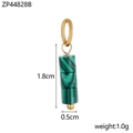 Malachite stone cylinder pendant with gold rings, 1.8cm length natural bead jewelry accessory - Zp44828b-18k+peacock Green