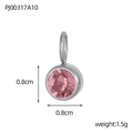 Pink birthstone pendant with silver stainless steel setting measuring 0.8cm for DIY jewelry - Steel-October Pink