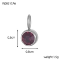 DIY stainless steel round pendant with deep red birthstone inlay, 0.8cm diameter charm - Steel - June Dark Purple