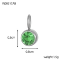 Silver stainless steel 0.8cm round pendant with faceted green crystal stone charm - Steel-August Peridot