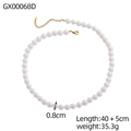 Collier de perles blanches multicouche style français avec fermoir doré et extension - Collier Perles Rondes Lisses (GX00068D)