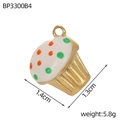 Macro detail of gold cupcake charm with white enamel and colorful dots and size markers - White Cupcake (BP3300B4)
