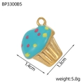 Detail view of cupcake jewelry pendant with blue enamel and pink yellow grain decor - Sky Blue Cupcake (BP3300B5)
