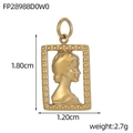 Gold vintage stainless steel rectangle pendant with female portrait relief and measurements - Side Profile Portrait Rectangle Frame Pendant (FP28988D0W0)