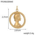 Vintage golden round pendant with embossed portrait, measuring 2.31cm height and 2.01cm width - Dotted Border Portrait Round Plate (FP29063D0W0)