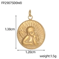 Golden round angel relief pendant in stainless steel with dimension markings - Angel Relief Round Plate (FP29075D0W0)