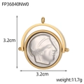 Vintage stainless steel round pendant with gold frame and silver relief portrait - Round Rotating Portrait Pendant (FP36840NW0)