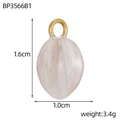 Detailed view of 18K gold plated oval resin charm showing 1.6cm height and 1.0cm width - Pearly White Oval Style (BP3566B1)