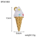 Close-up of 18K gold ice cream pendant with white enamel cream and waffle cone texture - White Polka Dot Ice Cream Style (BP3610B3)