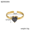 Vista tecnica dell'anello a cuore dorato con pietra nera, diametro 1,8cm e peso di 1,8g - Cuore Nero (BJZ00028D6)