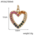 Detail of hollow heart pendant with multicolor rhinestones and size measurements - Gold Colorful Heart (AP35627D0W0)