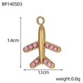 Macro detail of 1.4cm gold airplane charm with pink rhinestones for DIY jewelry - Pink Rhinestone Airplane Style (BP1405D3)