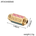 Detail of gold fashion bead showing 1.48cm length and colorful enamel grid patterns - Gold Engraved Enamel Bead (AP34344D0W0)