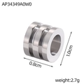 Macro view of stainless steel cylinder charm showing dimensions 0.8cm and 1.0cm - Silver Triple Layer Industrial Bead (AP34349A0W0)