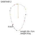 Detail of 18k gold plated necklace featuring colorful heart stones and adjustable clasp - Multi-color Heart Beaded Style (GX00764D-2)
