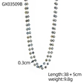 Detailed view of iridescent faceted stone necklace beads with measurement annotations - Iridescent Green Gold Gradient Style (GX03509B)