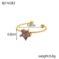 Elegante anello aperto dorato con stella in zircone viola e diametro interno 1,8 cm - Stella Viola Rossastro Scuro (BJ1163B2)