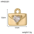 Detail of gold envelope pendant with heart crystal, 1.1x1.0cm stainless steel charm - Transparent Heart Style (HP4053D1)
