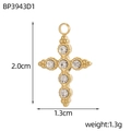 Detailed view of gold-plated cross pendant with dimensions and cubic zirconia inlay - Rhinestone Cross Style - White Rhinestone (BP3943D1)