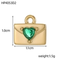 Macro shot of gold envelope pendant with green heart stone and 1.1cm size measurements - Green Heart Style (HP4053D2)