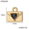 Golden envelope heart pendant with black stone, 1.0cm x 1.1cm minimalist stainless steel charm - Black Heart Style (HP4053D4)