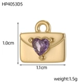 Detail view of 1.0cm gold envelope cross pendant with purple heart crystal and dimensions - Purple Heart Style (HP4053D5)