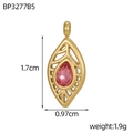 Detailansicht der Größe eines Blattanhängers mit rosa Kristall, Maße 1,7 cm mal 0,97 cm - Hohles Blatt Anhänger Rosa Strass (BP3277B5)