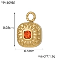 Detailed macro of golden sunflower pendant with orange gemstone and dimensions - Sunflower Relief Square Style (YP4109B1)