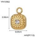 Macro detail of a gold envelope cross pendant with center diamond and size annotations - Sunflower Relief Square Style (YP4109B2)