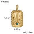 Détail du pendentif rectangle doré en acier inoxydable avec soleil et pierre bleue - Pendentif Rectangle Soleil Strass Orange (BP3285B1)